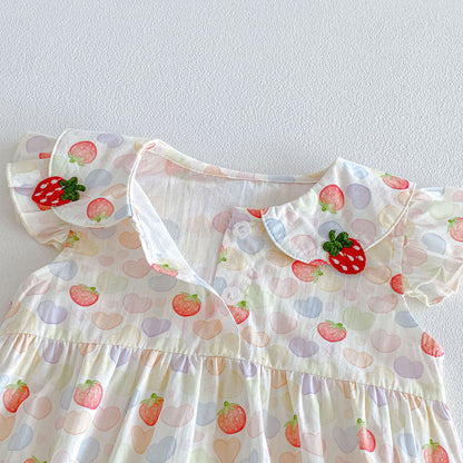 Design Summer Baby Kids Girls Fly Sleeves Fruits Pattern Bodysuit