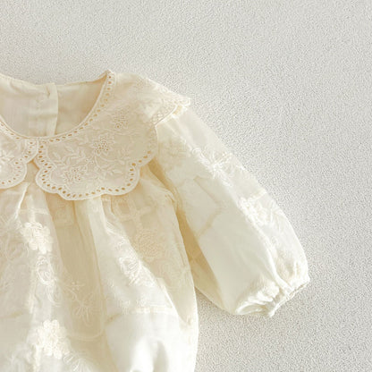 MyKids-USA® Autumn Flowers Embroidered Solid Color Baby Kids Girls Princess Bodysuit