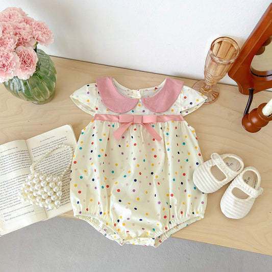 Hot Selling Summer Girls Colorful Dots Pattern Peter Pan Collar Thin Onesies, MyKids-USA®, Baby One-Pieces, MyKids-USA -  -  -  -  -  -  - 