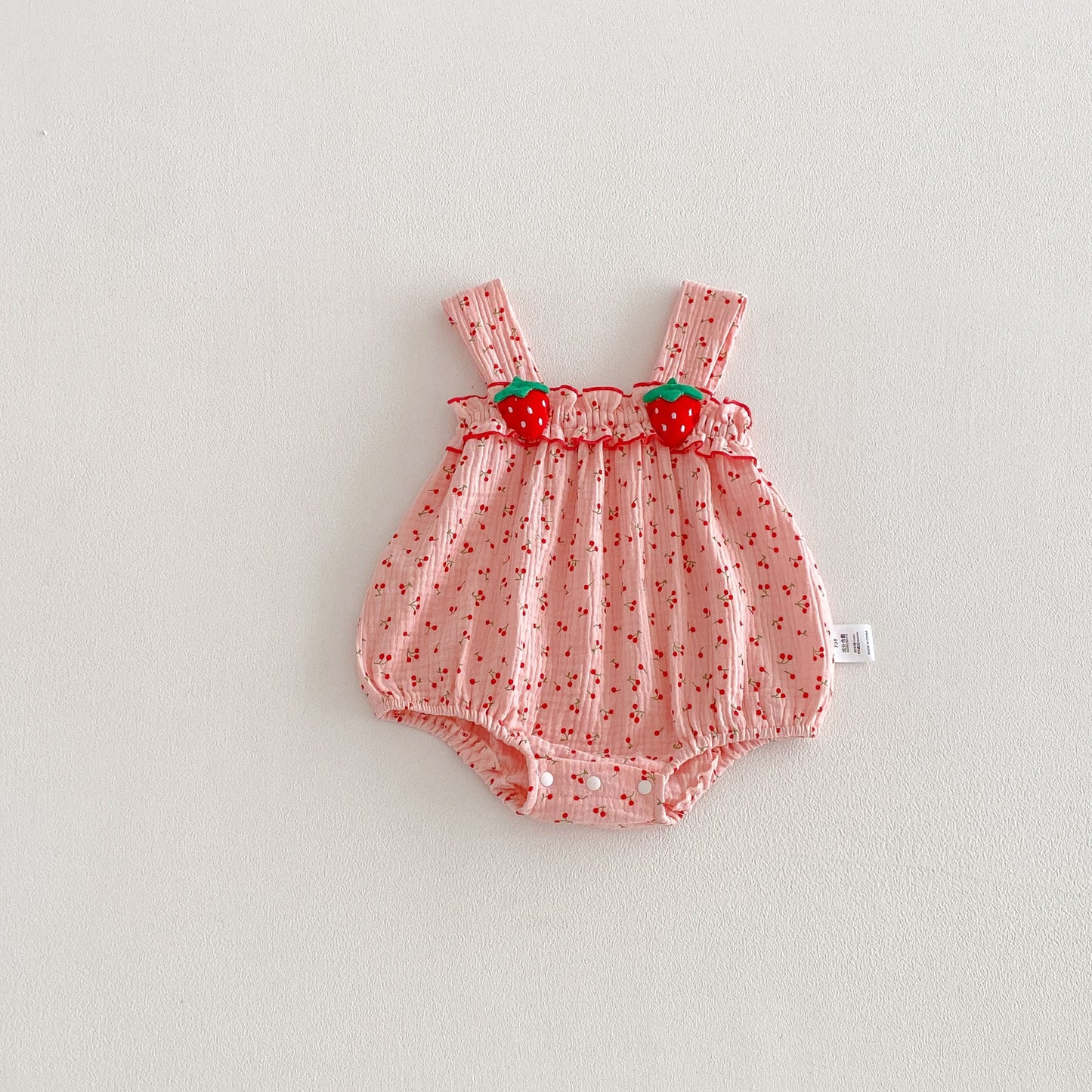 Design Summer Baby Kids Girls Pink Sleeveless Fruits Pattern Strap Bodysuit, MyKids-USA®, Baby One-Pieces, MyKids-USA - Size/Age - 66 (3-6M) - Color - Pink -  -  - TR2603302214-A.