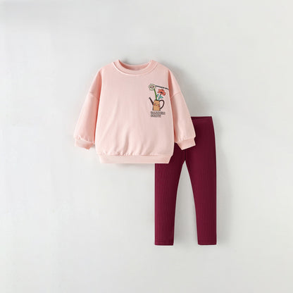 MyKids-USA® Winter Autumn Baby Kids Girls Cartoon Pattern Long Sleeves Sweatshirt and Plain Pants Clothing Set