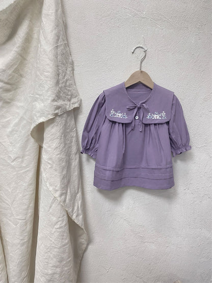 MyKids-USA® Autumn Baby Girls Purple Long-sleeved Bodysuit and Dress with Embroidered Capelet Shawl – Princess Sister Matching Set