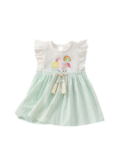 Summer Arrival Cartoon Animals and Rainbow Pattern Fly Sleevels Dress for Stylish Girls, MyKids-USA®, Baby & Toddler Dresses, MyKids-USA -  -  -  -  -  -  - 
