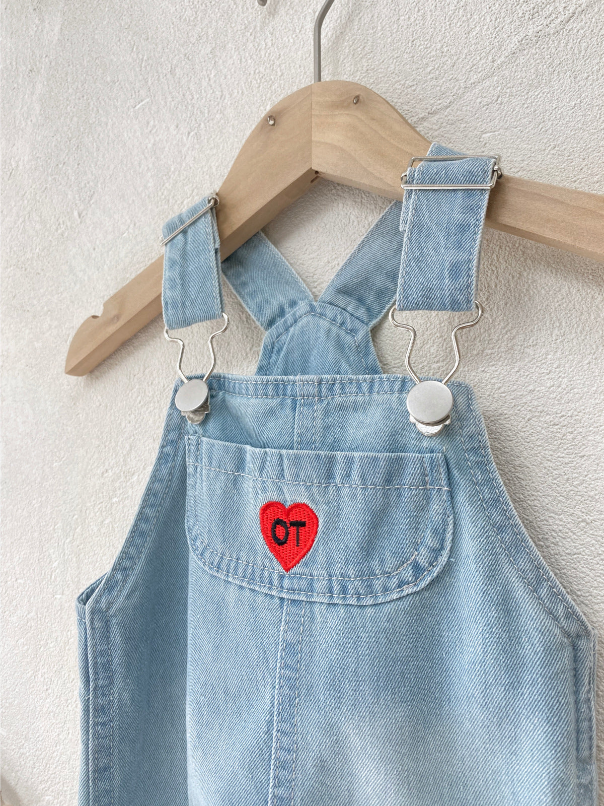 Summer Arrival Baby Kids Sleeveless Hearts Pattern Denim Overalls