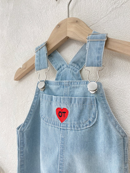 Summer Arrival Baby Kids Sleeveless Hearts Pattern Denim Overalls