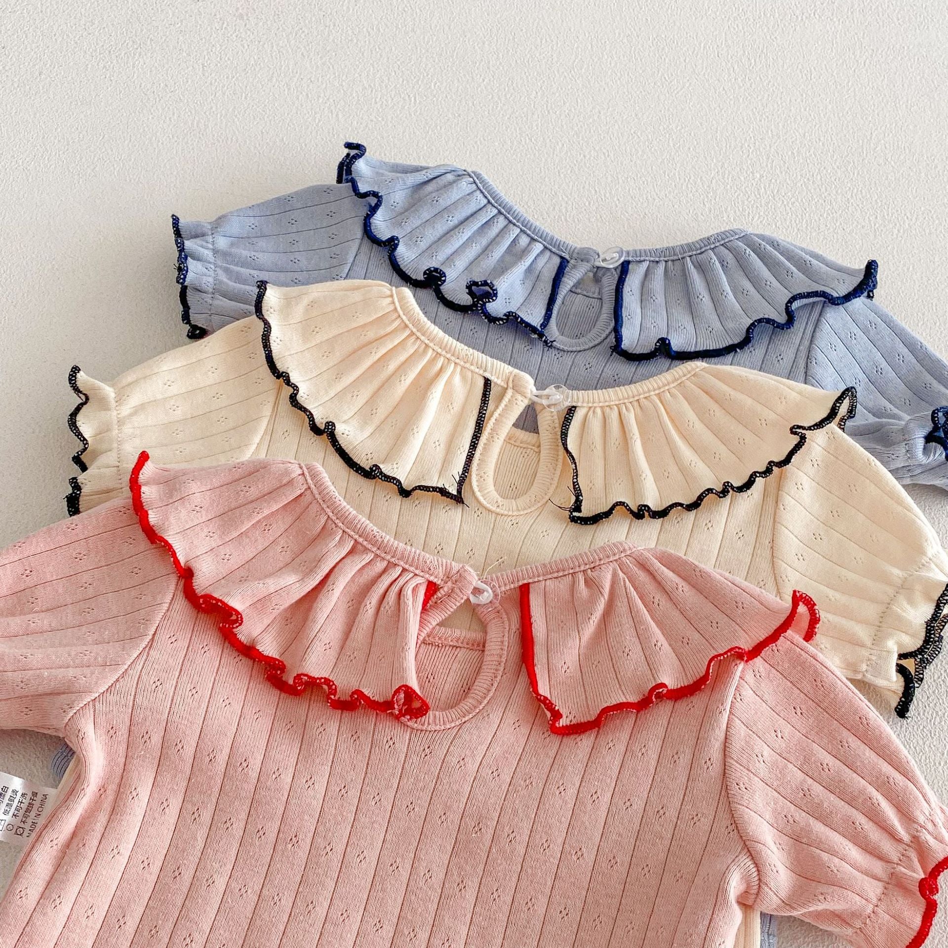 Summer Arrival Baby Girls Short Sleeves Solid Color Hollow-out Pattern Bodysuit with Collar, MyKids-USA®, Bodysuits, MyKids-USA -  -  -  -  -  -  - .