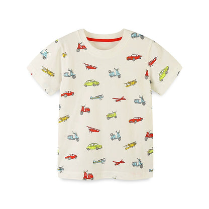 Summer Boys’ Cars and Planes Cartoon Pattern T-shirt in European and American Style, MyKids-USA®, Baby & Toddler Tops, MyKids-USA - Size/Age - 90 (12-24M) - Color - Apricot -  -  - TR2505241913-A