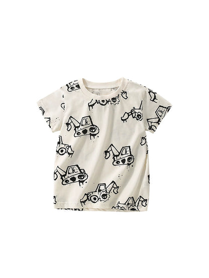 Summer Arrival Boys’ Bulldozer Cartoon Pattern T-shirt in European and American Style, MyKids-USA®, T-Shirts, MyKids-USA -  -  -  -  -  -  - 