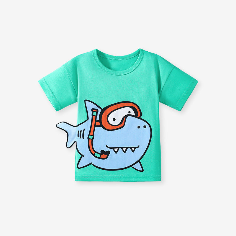 Kids’ Shark Cartoon Pattern Short Sleeves T-shirt in European and American Style for Summer, MyKids-USA®, Baby & Toddler Tops, MyKids-USA -  -  -  -  -  -  - 