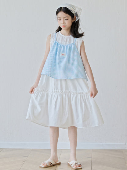 Summer Arrival Sleeveless Plaid Color Patchwork Dress for Stylish Girls