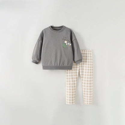 MyKids-USA® Baby Kids Girls Cartoon Pattern Long Sleeves Sweatshirt and Plaid Pants Clothing Set
