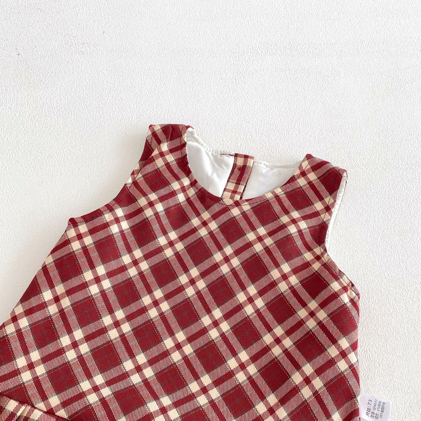 Spring Arrival Baby Kids Girls Cute Argyle and Plaid Pattern Sleeveless Dress with Hat