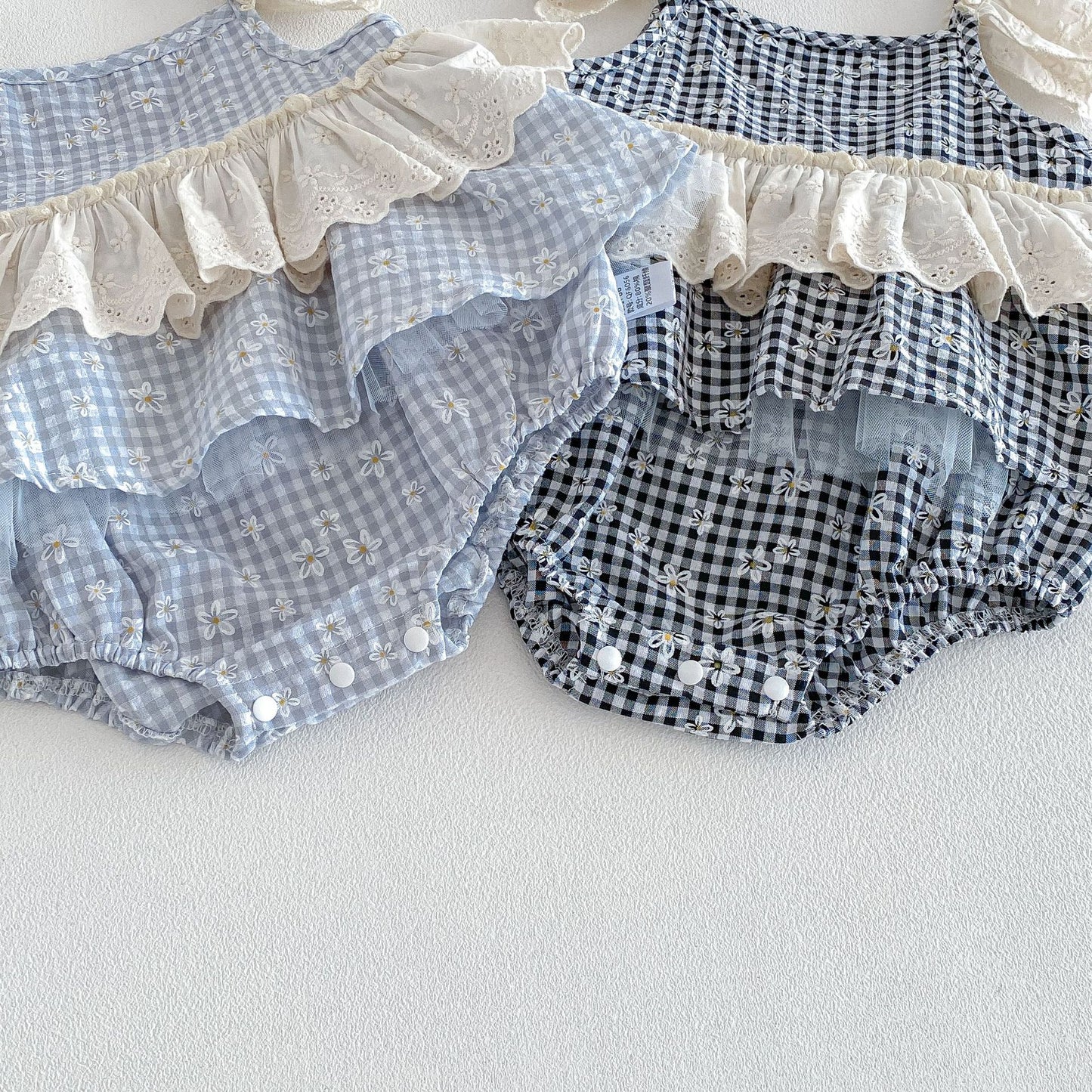 Summer Arrival Baby Girls Sleeveless Flowers and Plaid Pattern Strap Bodysuit, MyKids-USA®, Baby One-Pieces, MyKids-USA -  -  -  -  -  -  - .