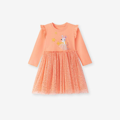 Autumn and Spring Arrival Animals Cartoon and Dots Pattern Tulle Patchwork Long Sleeves Dress for Stylish Girls, MyKids-USA®, Baby & Toddler Dresses, MyKids-USA - Size/Age - 90 (12-24M) - Color - Orange -  -  - TR2507252029-A