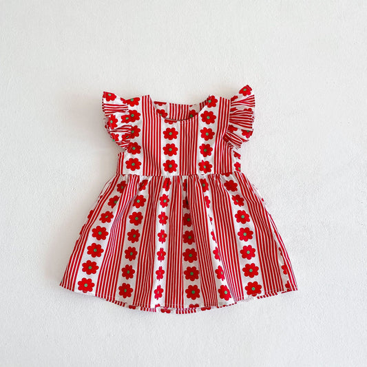 Design Summer Girls Flowers And Striped Pattern Fly Sleeves bodysuit And Dress – Sister Matching Clothing Set, MyKids-USA®, Baby & Toddler Outfits, MyKids-USA - Size/Age - 66 (3-6M) - Color - Pink -  -  - TR2406252357-A.