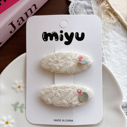 Collection of Flowers Embroidered Hair Clips, MyKids-USA®, Hair Pins, Claws & Clips, MyKids-USA - Size/Age - Average Size (0-12Y） - Color - Ivory -  -  - TR2605022133-B.