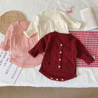 Winter and Autumn Baby Kids Girls Flowers Jacquard Pattern Long Sleeves Cardigan and Sleeveless bodysuit Knitted Clothing Set, MyKids-USA®, Baby & Toddler Outfits, MyKids-USA -  -  -  -  -  -  - .