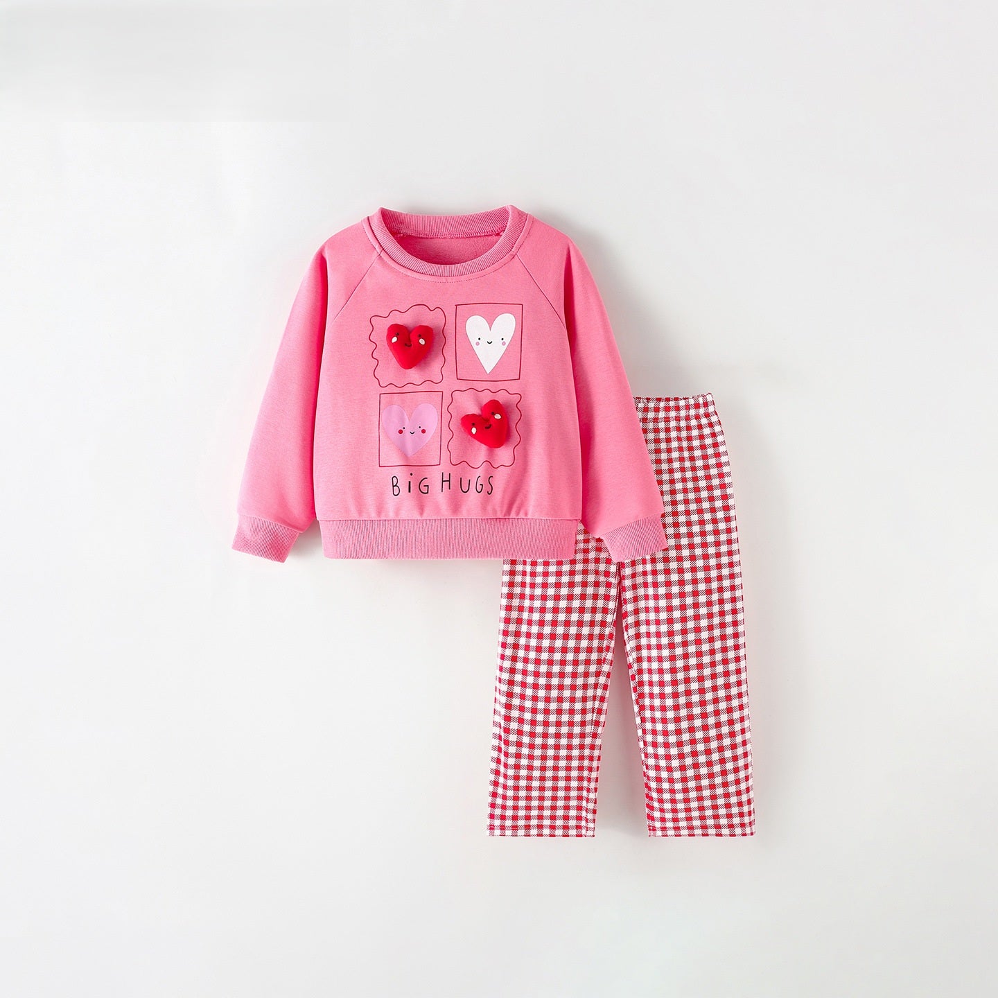 MyKids-USA® Winter and Autumn Baby Kids Girls Hearts Cartoon Pattern Long Sleeves Sweatshirt and Plaid Pants Clothing Set
