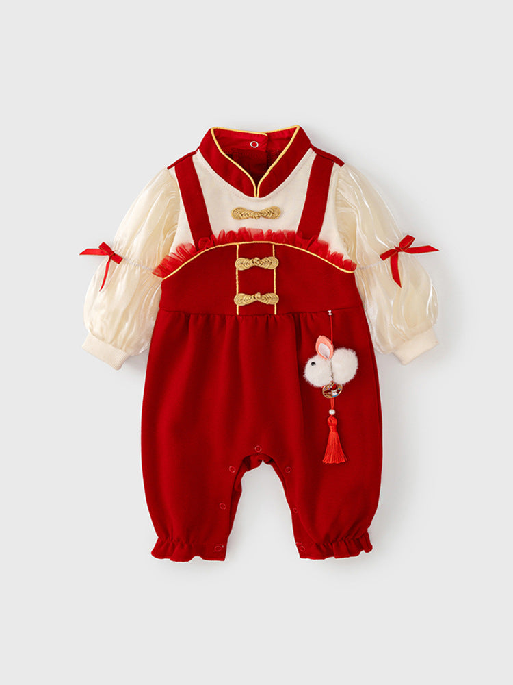 Autumn Design Baby Girls Color Patchwork Stand Collar Romper with Butterfly Bows, MyKids-USA®, Baby One-Pieces, MyKids-USA -  -  -  -  -  -  - 