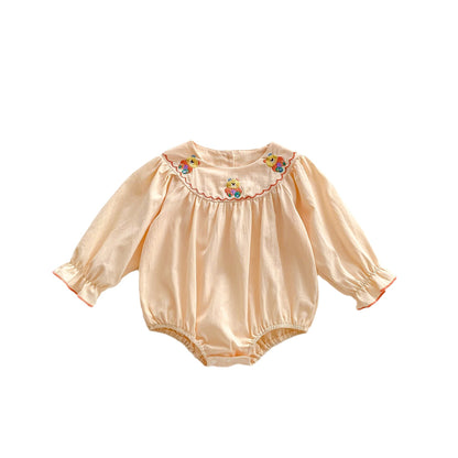 Embroidered Design Long Sleeve Apricot Onesies