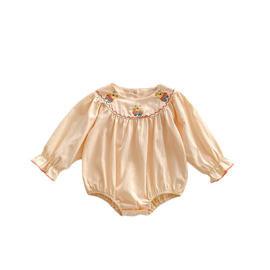 Embroidered Design Long Sleeve Apricot bodysuit, MyKids-USA®, Baby One-Pieces, MyKids-USA -  -  -  -  -  -  - .