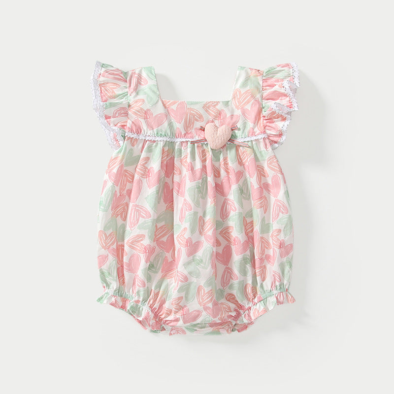 Summer Arrival Baby Girls Cute Hearts Pattern Fly Sleeves Onesies, MyKids-USA®, Baby One-Pieces, MyKids-USA - Size/Age - 66 (3-6M) - Color - Pink -  -  - TR2504232039-A