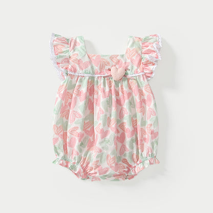 Summer Arrival Baby Girls Cute Hearts Pattern Fly Sleeves Onesies, MyKids-USA®, Baby One-Pieces, MyKids-USA - Size/Age - 66 (3-6M) - Color - Pink -  -  - TR2504232039-A