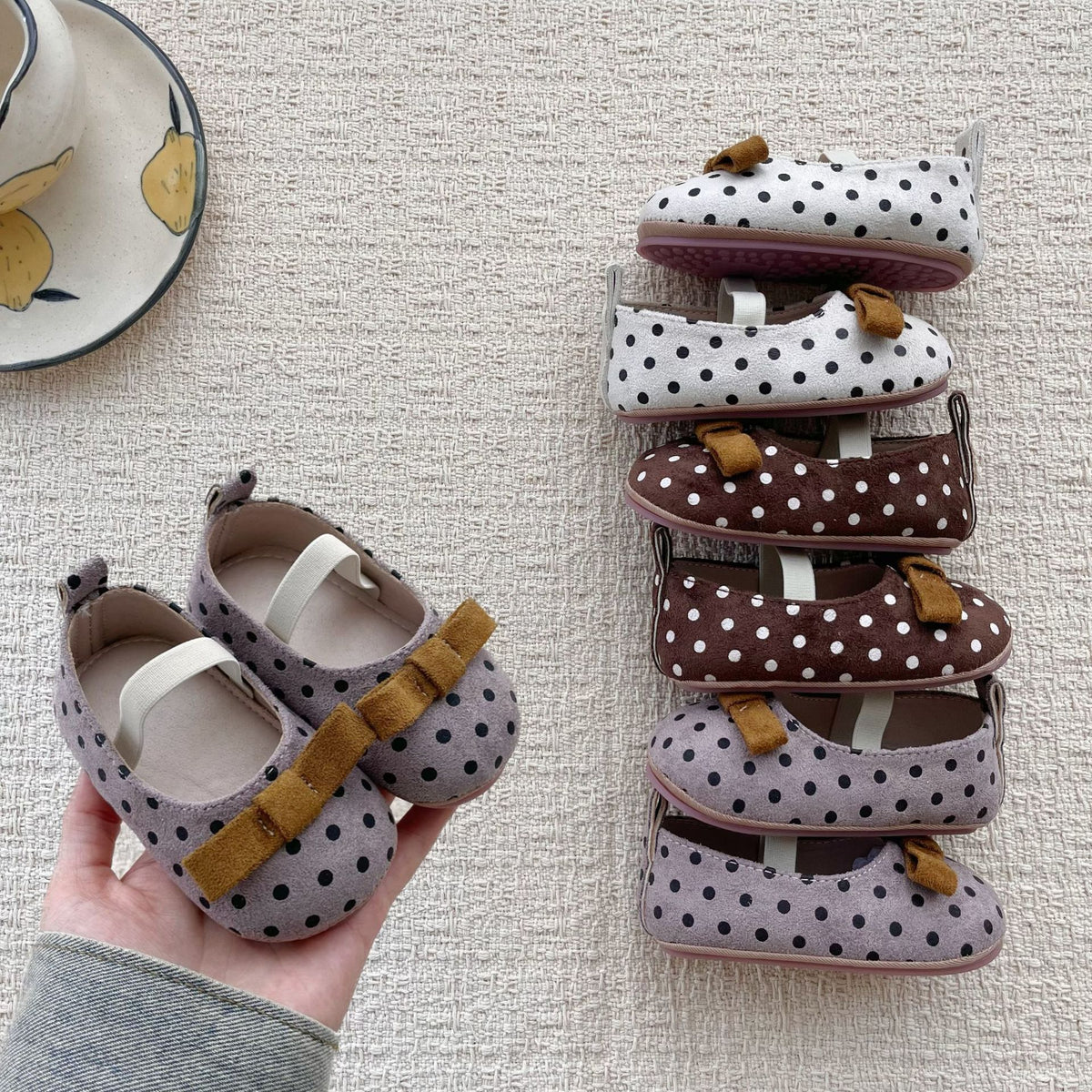 MyKids-USA® Baby Girl Faux Suede Vintage Dots Pattern Soft Sole Shoes