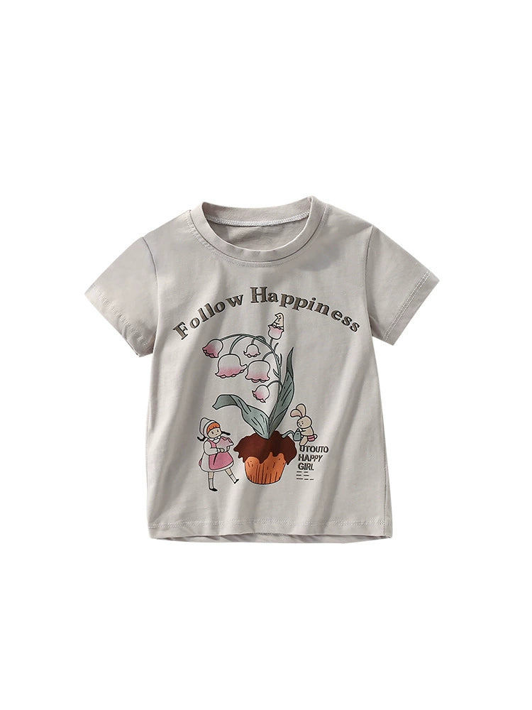 Summer Arrival Girls’ Flowers and Cartoon Pattern Short Sleeves T-shirt in European and American Style, MyKids-USA®, T-Shirts, MyKids-USA -  -  -  -  -  -  - 