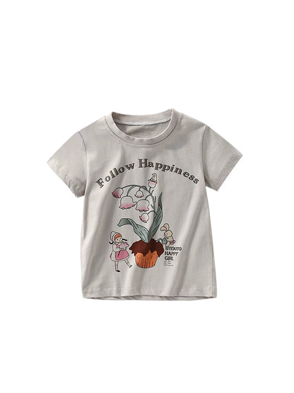 Summer Arrival Girls’ Flowers and Cartoon Pattern Short Sleeves T-shirt in European and American Style, MyKids-USA®, T-Shirts, MyKids-USA -  -  -  -  -  -  - 