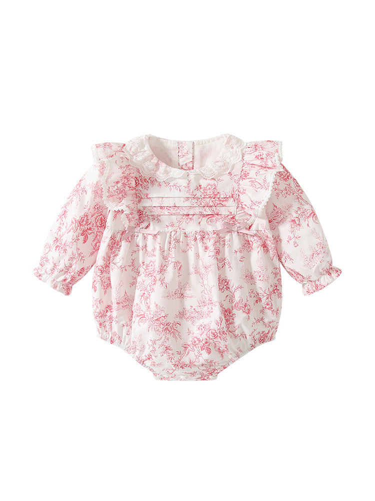 Spring Arrival Baby Girls Flowers Pattern Lace-Trim Collar Onesies Bodysuits, MyKids-USA®, Baby One-Pieces, MyKids-USA -  -  -  -  -  -  - 