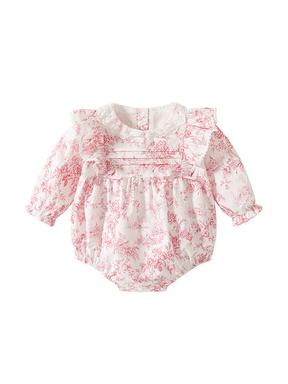 Spring Arrival Baby Girls Flowers Pattern Lace-Trim Collar Onesies Bodysuits, MyKids-USA®, Baby One-Pieces, MyKids-USA -  -  -  -  -  -  - 