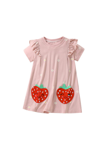 Summer Arrival Red Strawberry Cartoon Pattern Short Sleeves Cute Dress for Stylish Girls, MyKids-USA®, Baby & Toddler Dresses, MyKids-USA -  -  -  -  -  -  - 
