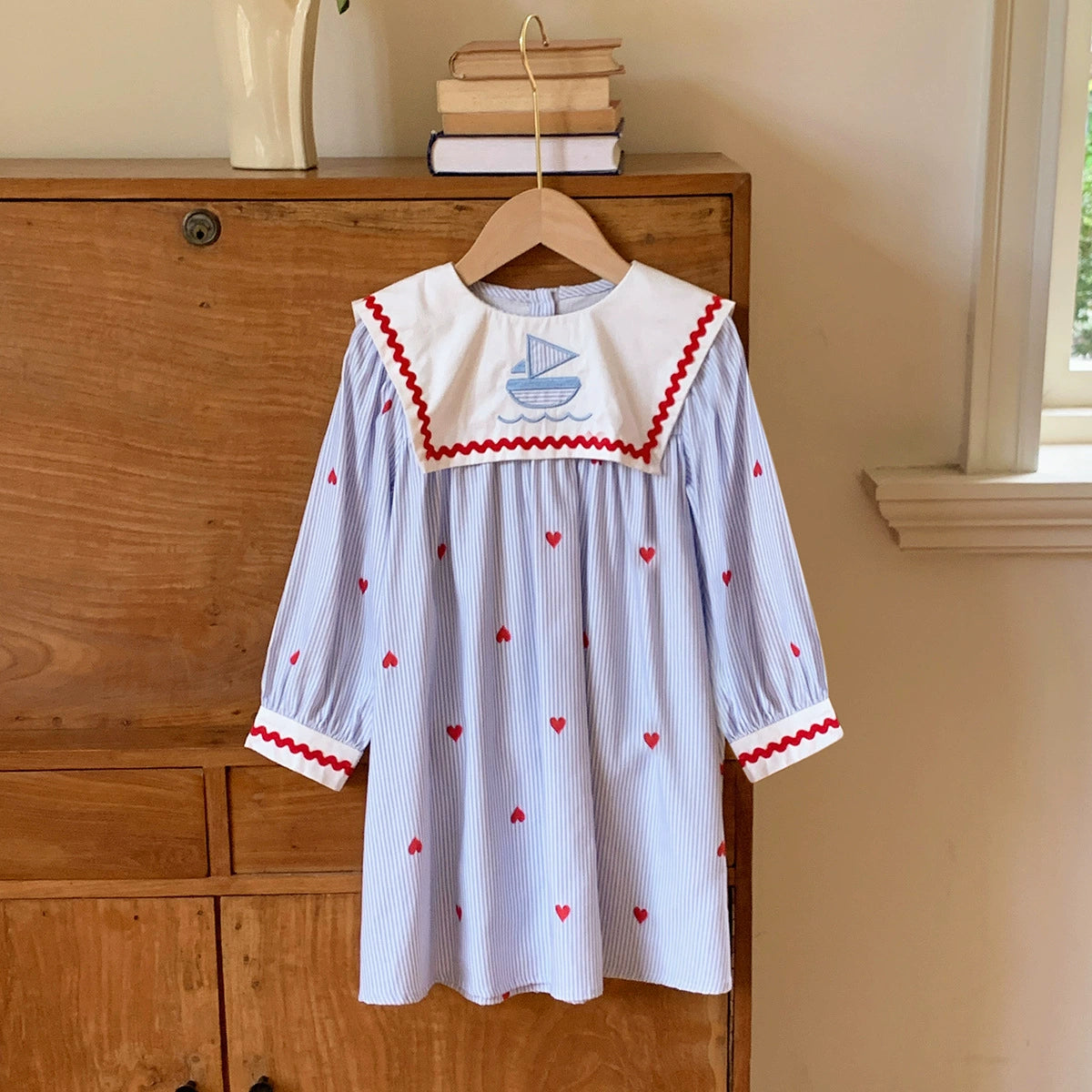 Autumn Arrival Baby Kids Girls Striped and Hearts Pattern Long Sleeves Dress, MyKids-USA®, Baby & Toddler Dresses, MyKids-USA - Size/Age - 90 (12-24M) - Color - Blue -  -  - TR2508312347-A