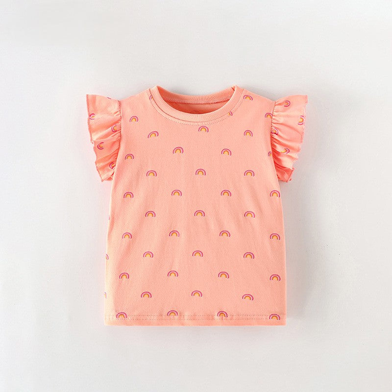 Summer Girls’ Rainbow Pattern T-shirt in European and American Style, MyKids-USA®, T-Shirts, MyKids-USA - Size/Age - 100 (2-3Y) - Color - Pink -  -  - TR2605212338-A.