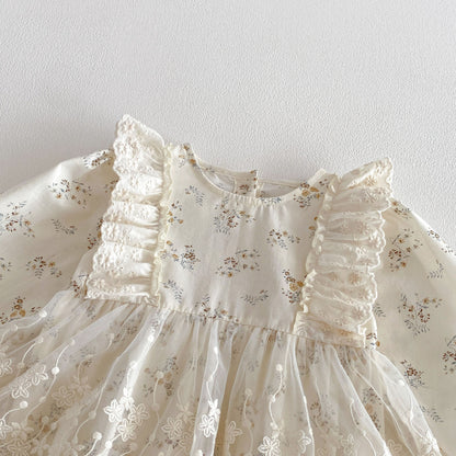 Spring Arrival Baby Girls Long Sleeves Tulle Decorated Floral Bodysuit, MyKids-USA®, Bodysuits, MyKids-USA -  -  -  -  -  -  - .