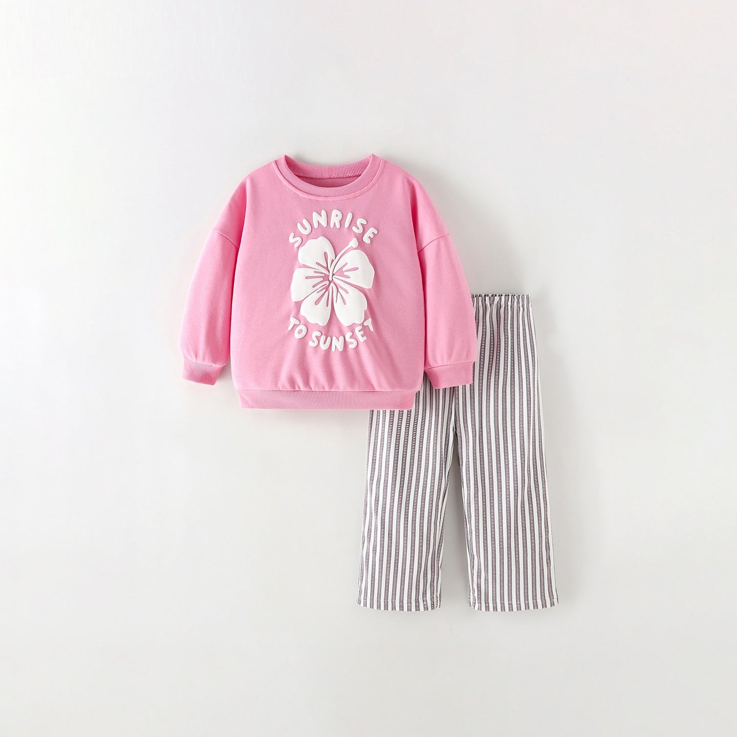 MyKids-USA® Winter and Autumn Baby Kids Girls Flowers Pattern Long Sleeves Sweatshirt and Striped Pants Clothing Set