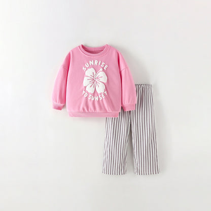 MyKids-USA® Winter and Autumn Baby Kids Girls Flowers Pattern Long Sleeves Sweatshirt and Striped Pants Clothing Set