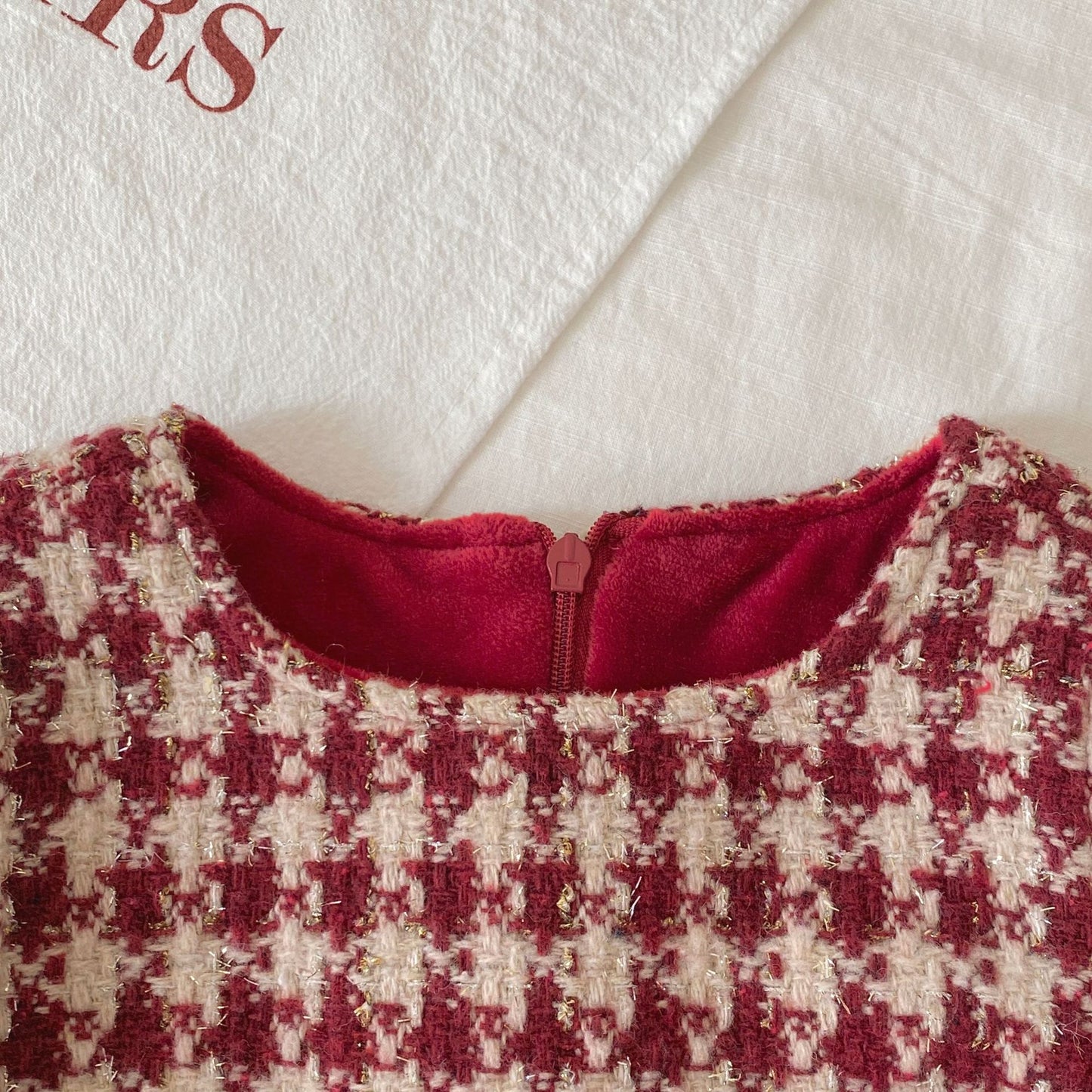 Winter and Autumn Baby Kids Girls Long Sleeves Knitted Sweater and Houndstooth Sleeveless Dress Clothing Set