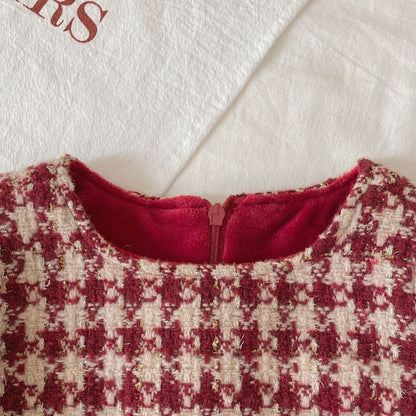 Winter and Autumn Baby Kids Girls Long Sleeves Knitted Sweater and Houndstooth Sleeveless Dress Clothing Set