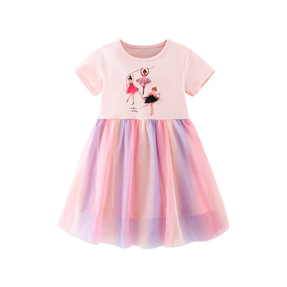 Summer Arrival Cartoon Pattern Short Sleeves Crew Neck Dress for Stylish Girls, MyKids-USA®, Baby & Toddler Dresses, MyKids-USA - Size/Age - 90 (12-24M) - Color - Purple -  -  - TR2603312251-A.