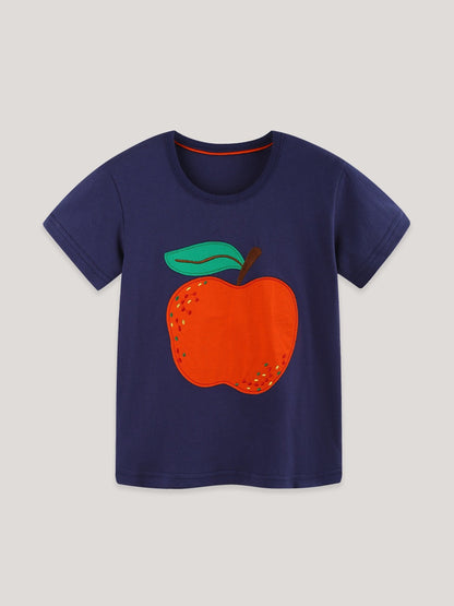 Summer Arrival Girls’ Apple Pattern Short Sleeves T-shirt in European and American Style