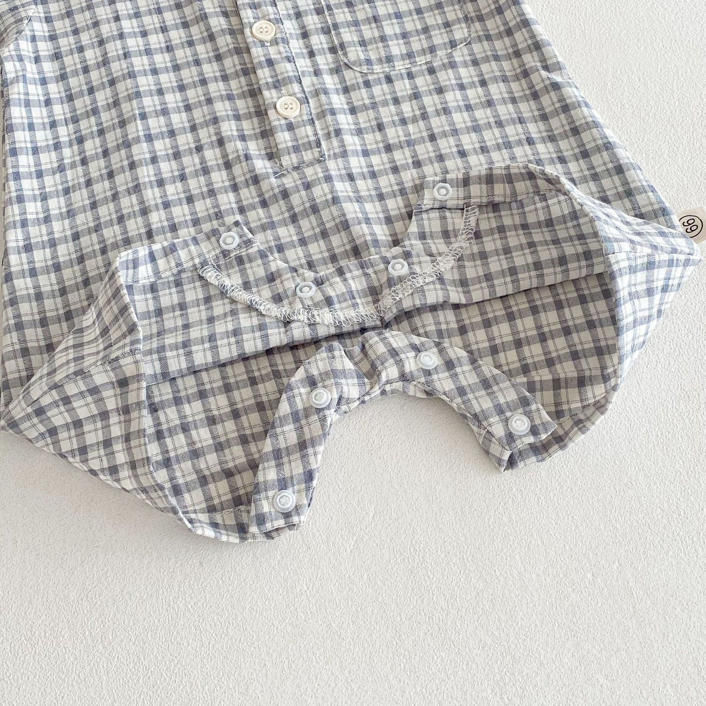 Summer Arrival Baby Unisex Plaid Short Sleeves Rompers with Turn-down Collar, MyKids-USA®, Baby One-Pieces, MyKids-USA -  -  -  -  -  -  - 