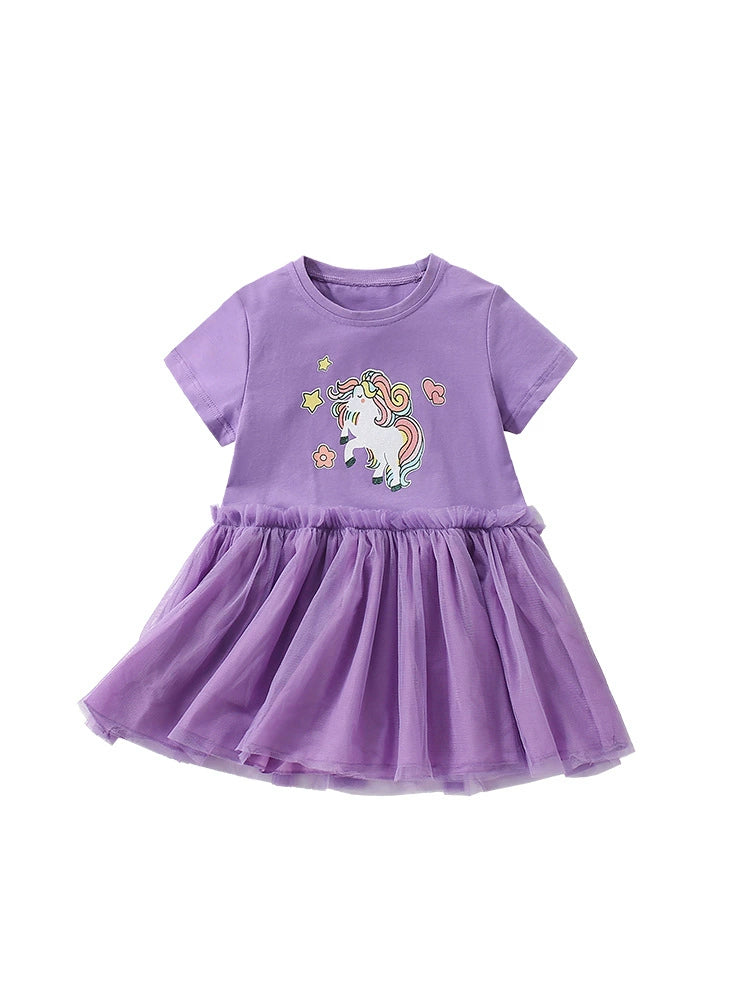 Summer Arrival Horse Cartoon Pattern Short Sleeves Tulle Design Cute Dress for Stylish Girls, MyKids-USA®, Baby & Toddler Dresses, MyKids-USA -  -  -  -  -  -  - 