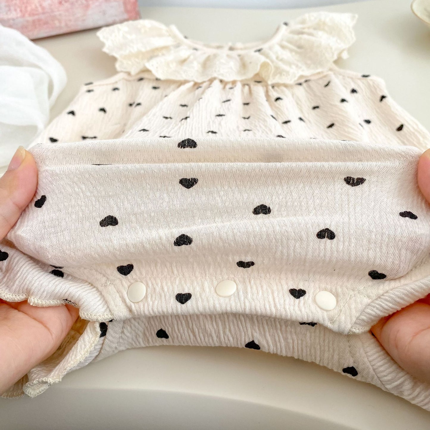 Summer Arrival Baby Girls Apricot Sleeveless Hearts Pattern Onesies with Embroidered Collar, MyKids-USA®, Baby One-Pieces, MyKids-USA -  -  -  -  -  -  - 