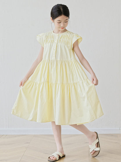 Summer Arrival Short Sleeves Patchwork Design Plain Dress for Stylish Girls