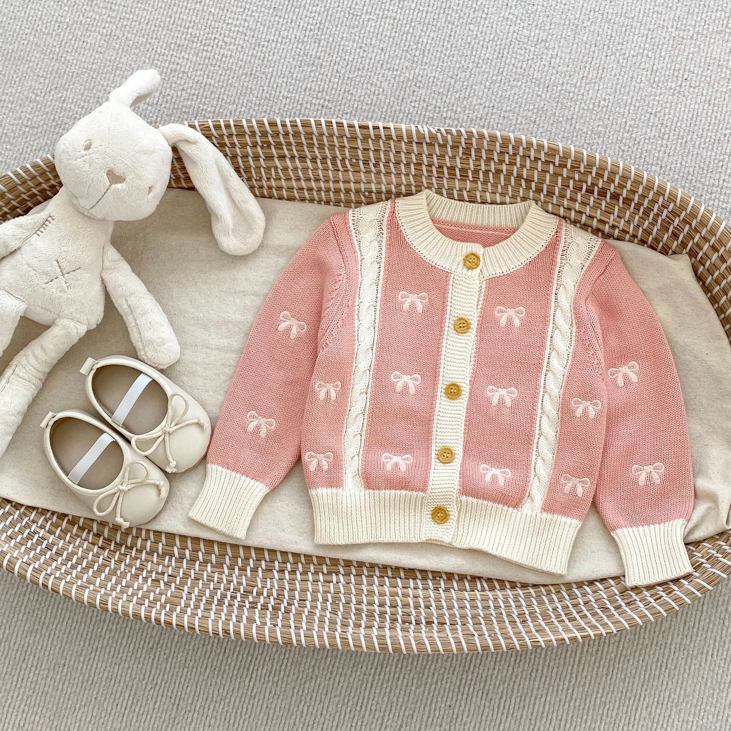 Sweet Style Knitted Cardigan With Onesies Sets