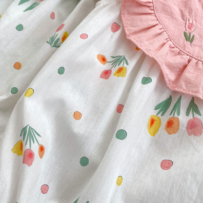 Summer Baby Girls Flowers Polka Dots Pattern Sleeveless Onesies