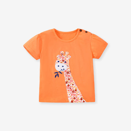 Girls’ Clothing Summer Collection – Floral Giraffe Pattern Children’s T-Shirt