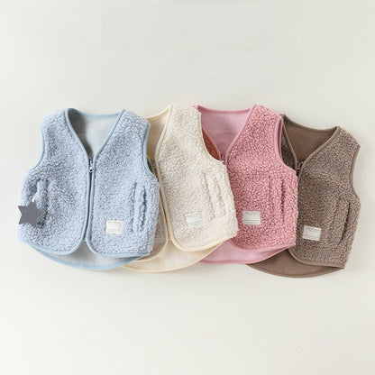 Arrival Spring and Autumn Baby Kids Unisex Fleece-Lined Sleeveless V Neck Vest